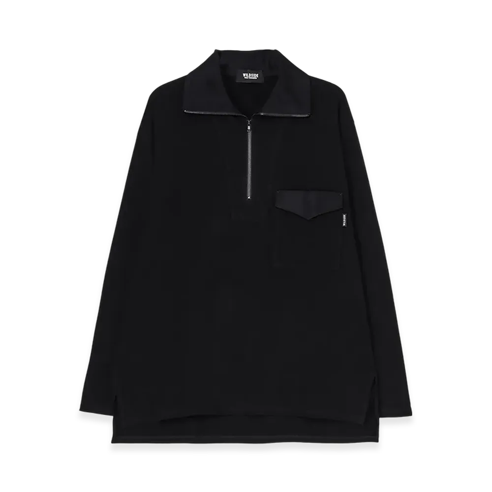 WILDSIDE YOHJI YAMAMOTO Cotton Jersey Half Zip Long Sleeve T-Shirt "Black"