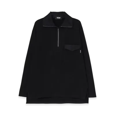 WILDSIDE YOHJI YAMAMOTO Cotton Jersey Half Zip Long Sleeve T-Shirt "Black"