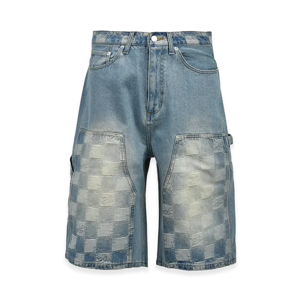 BREATH Block Check Double Knee Denim Shorts "Indigo"