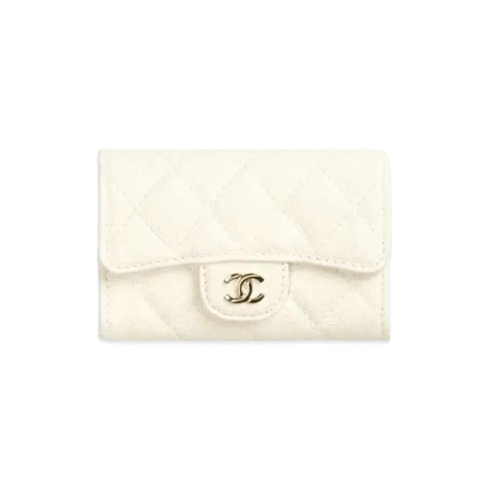CHANEL Classic Flap Card Case Grain Shiny Calfskin "White"