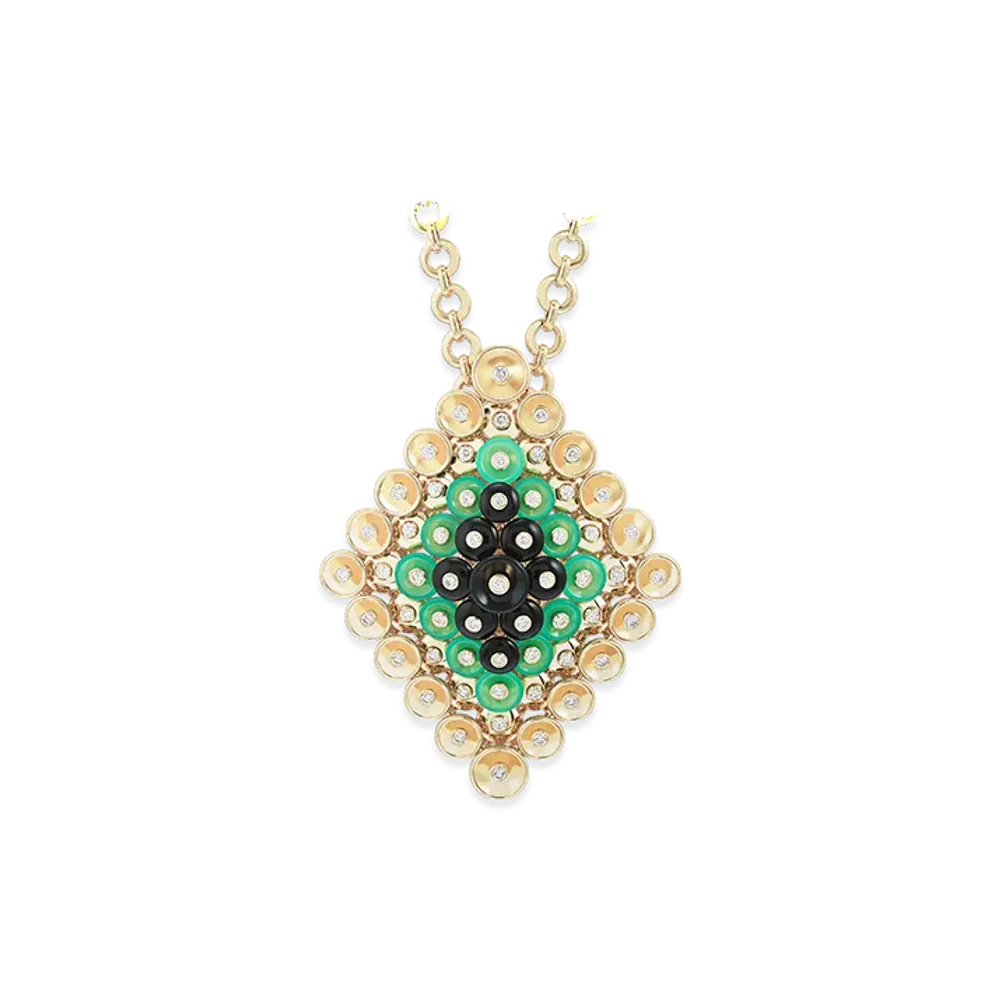 Van Cleef & Arpels Bouton d'or clip pendant "18K Yellow gold/Onyx/Chrysoprase/Diamond"