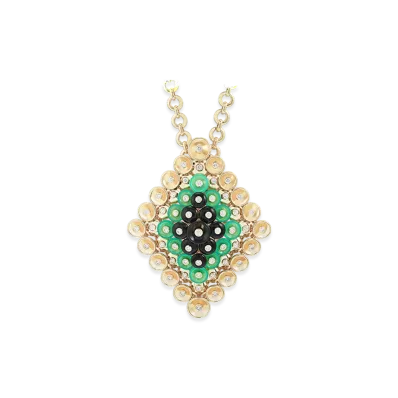 Van Cleef & Arpels Bouton d'or clip pendant "18K Yellow gold/Onyx/Chrysoprase/Diamond"