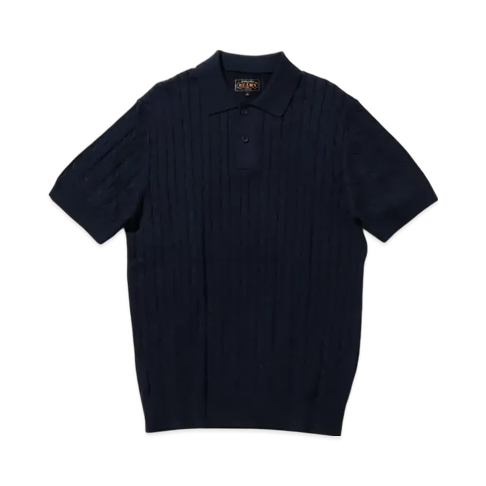 BEAMS Knit Polo Cable "Navy"