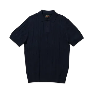 BEAMS Knit Polo Cable "Navy"