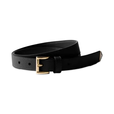 PRADA Women's Saffiano Leather Belt With Enameled Triangle Logo "Black"