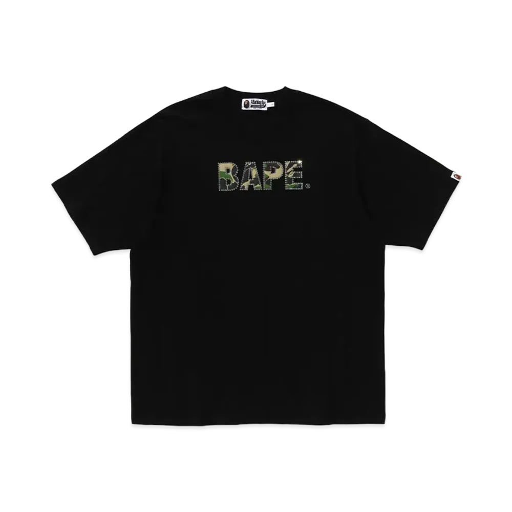 A BATHING APE Rhinestone Logo Relaxed Fit Tee "Black"