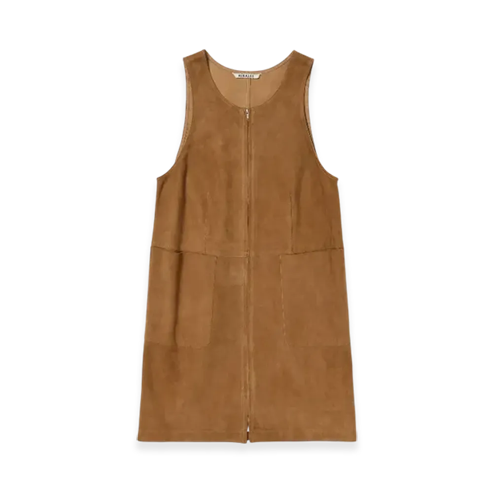 AURALEE Lamb Suede Zip Mini Dress "Camel"