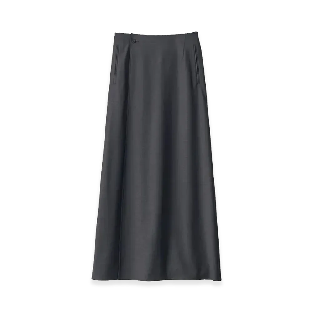 ssstein Women's Wool Silk Wrap Skirt "Charcoal"