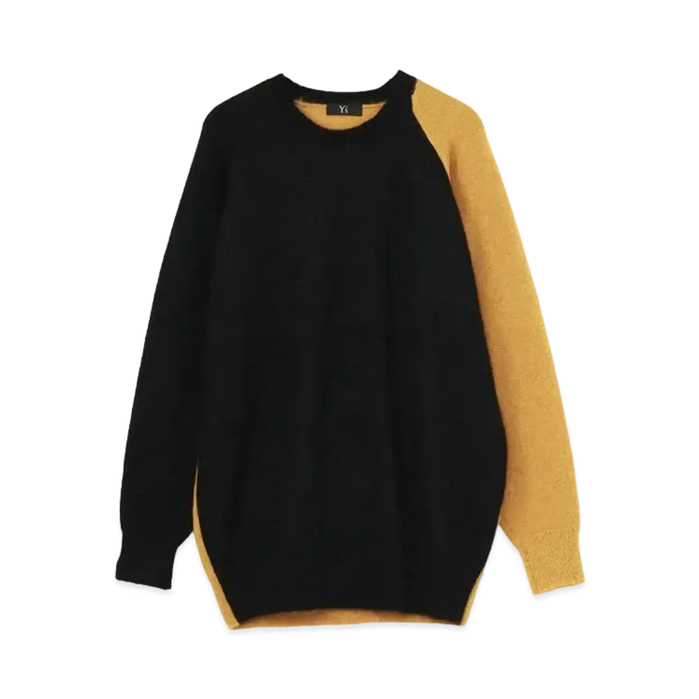 Yohji Yamamoto Y's WOOL MOHAIR PLAIN STITCH COLOR COMBI RAGLAN PULLOVER "Yellow"