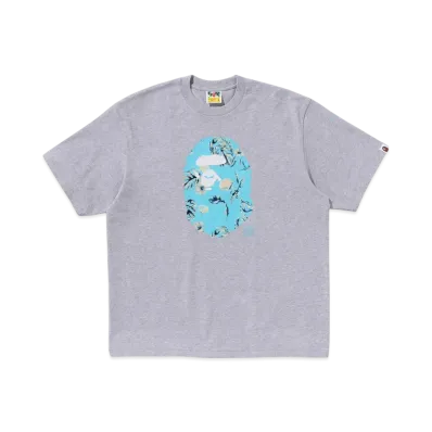 A BATHING APE Vacation Pattern Ape Head Relaxed Fit Tee "Gray"