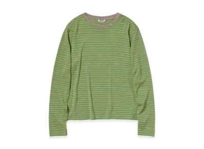 AURALEE Women's Soft Smooth Wool Stripe Jersey L/S Tee "Green Stripe"