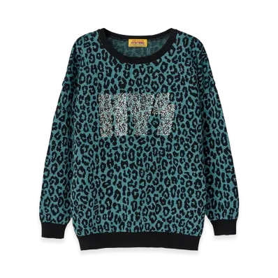 HYSTERIC GLAMOUR Women's HG Leopard Jacquard Pullover "Blue"