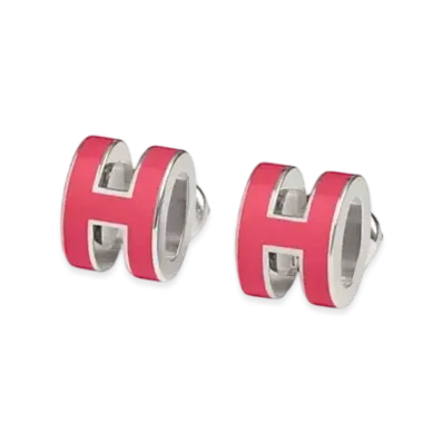 Hermes Mini Pop H Earrings "Palladium/Rosetropic"