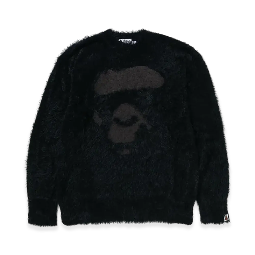 A BATHING APE Ape Face Shaggy Sweater "Black"