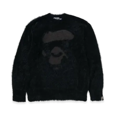 A BATHING APE Ape Face Shaggy Sweater "Black"