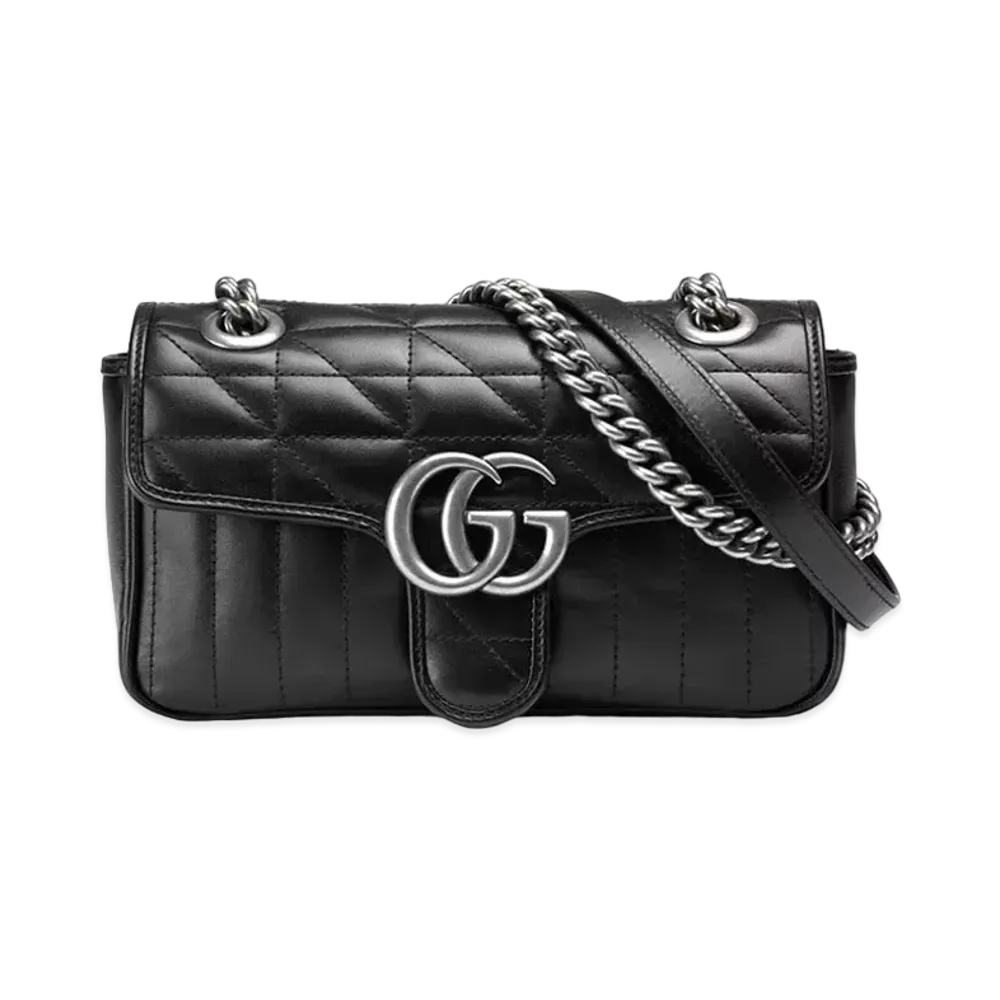GUCCI GG Marmont Mini Shoulder Bag "Black Quilting Leather"