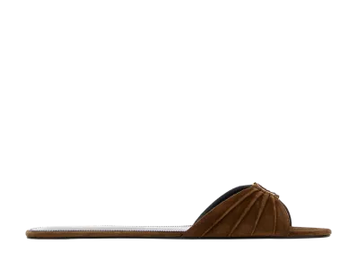 Saint Laurent Women's Babylone Slides in Suede "Dark Havana"