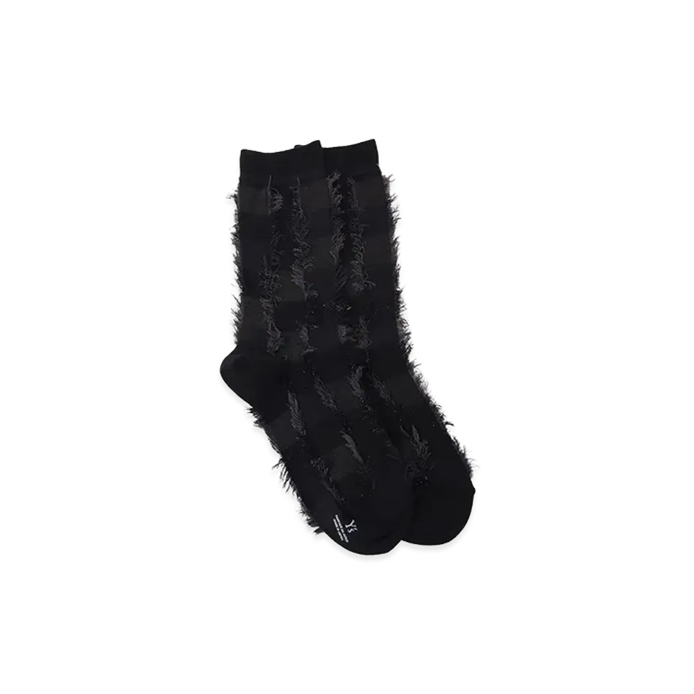 Y's Cut Block Jacquard Socks "Black"