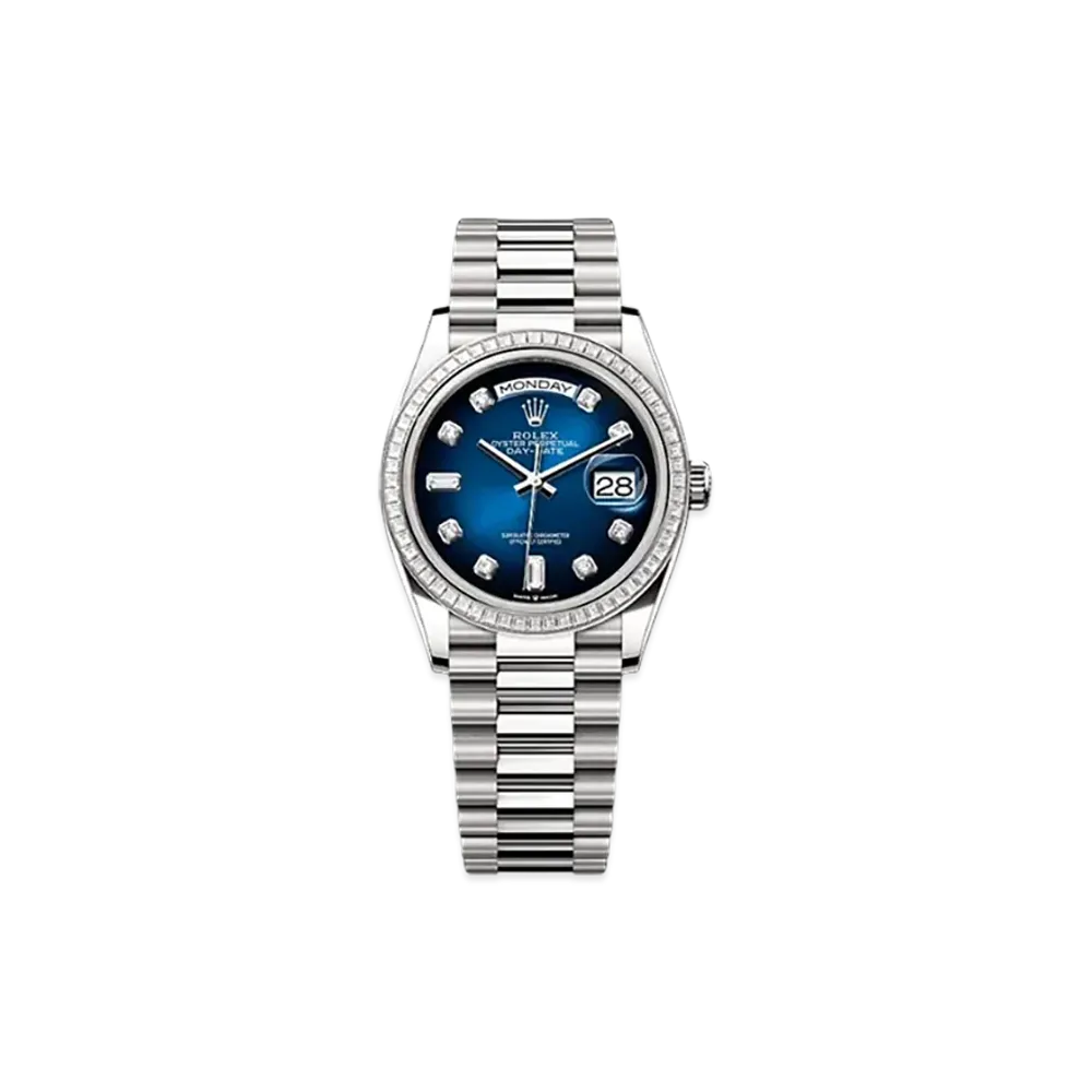 ROLEX Day-Date 36mm White Gold Diamond 128399TBR "Blue Ombre"
