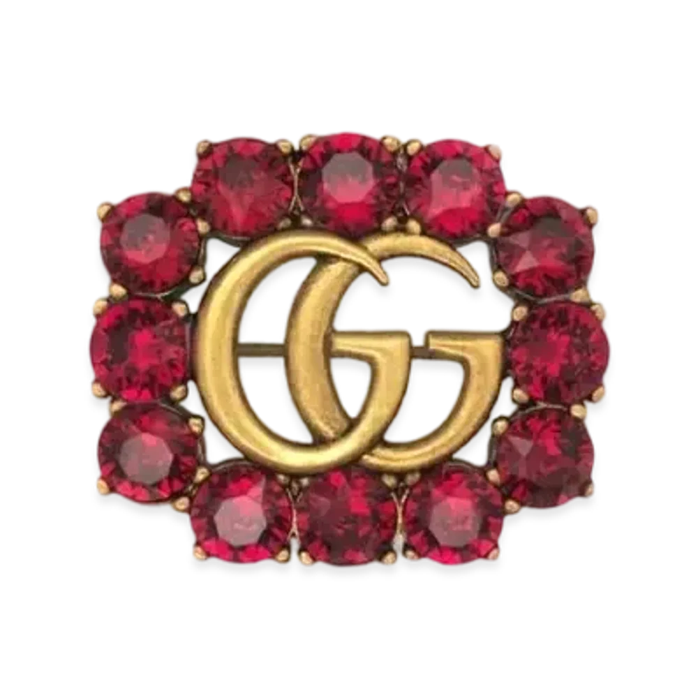 GUCCI Metal Double G Brooch With Crystals