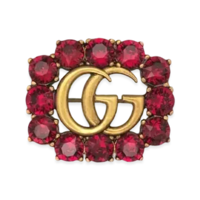 GUCCI Metal Double G Brooch With Crystals