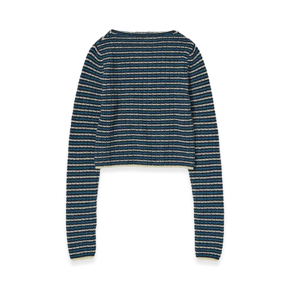 AURALEE Women's Shetland Wool Cashmere Rib Knit Boat-Neck P/O "Navy Stripe"
