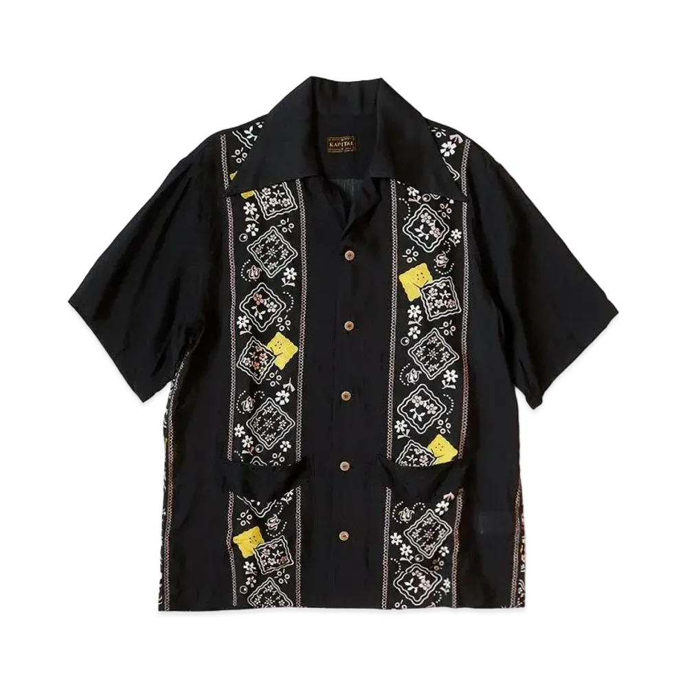 KAPITAL Silk Rayon Wrangle Color Cuba Shirt "Black"