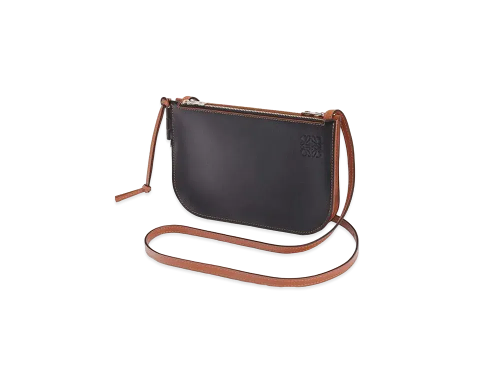 LOEWE Gate Double Zip Pouch In Soft Calfskin "Black / Tan"