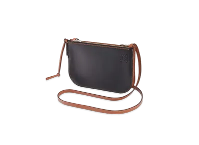 LOEWE Gate Double Zip Pouch In Soft Calfskin "Black / Tan"
