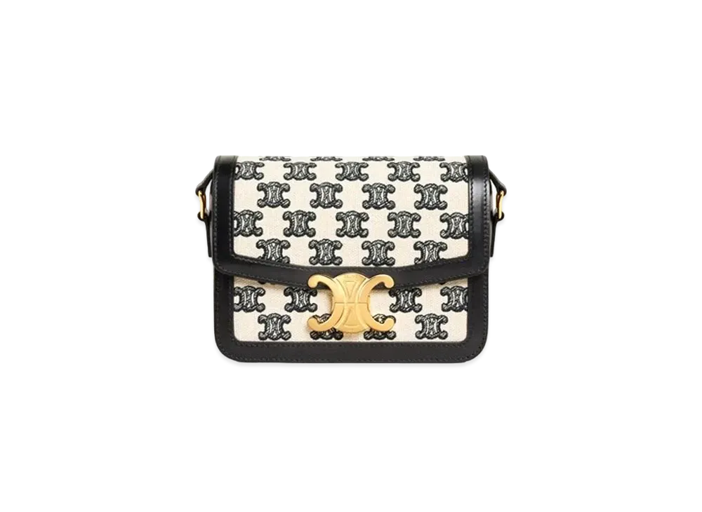 CELINE Teen Triomphe Bag In Textile With Triomphe Embroidery And Calfskin "Black"