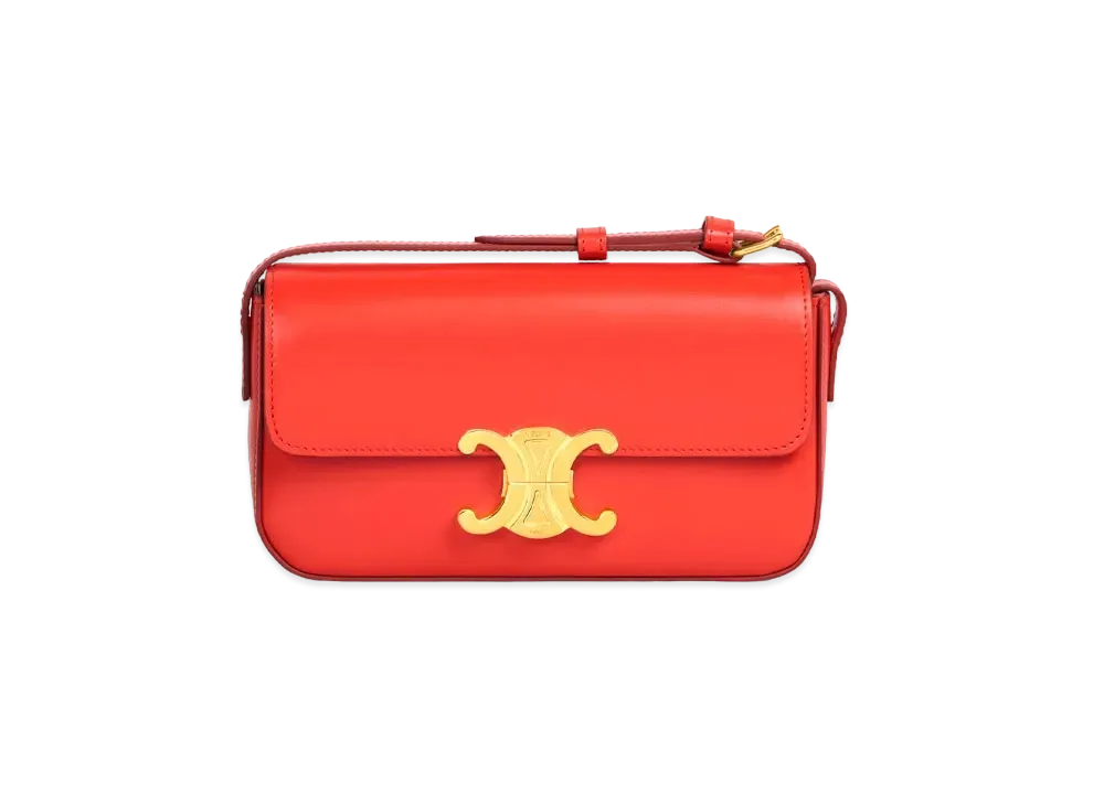 CELINE Triomphe Shoulder Bag In Shiny Calfskin "Bright Red"