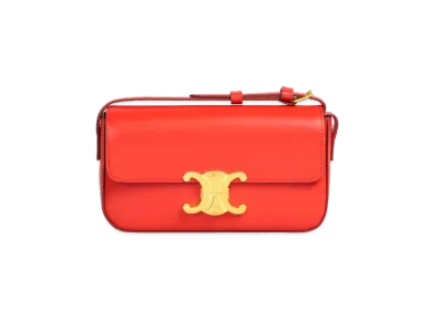 CELINE Triomphe Shoulder Bag In Shiny Calfskin "Bright Red"