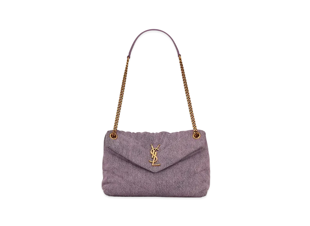 Saint Laurent Puffer Small Bag In Denim And Smooth Leather "Bleached Lilac"