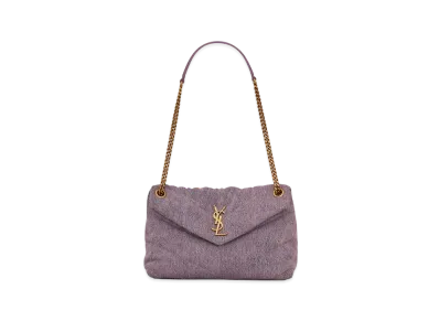 Saint Laurent Puffer Small Bag In Denim And Smooth Leather "Bleached Lilac"
