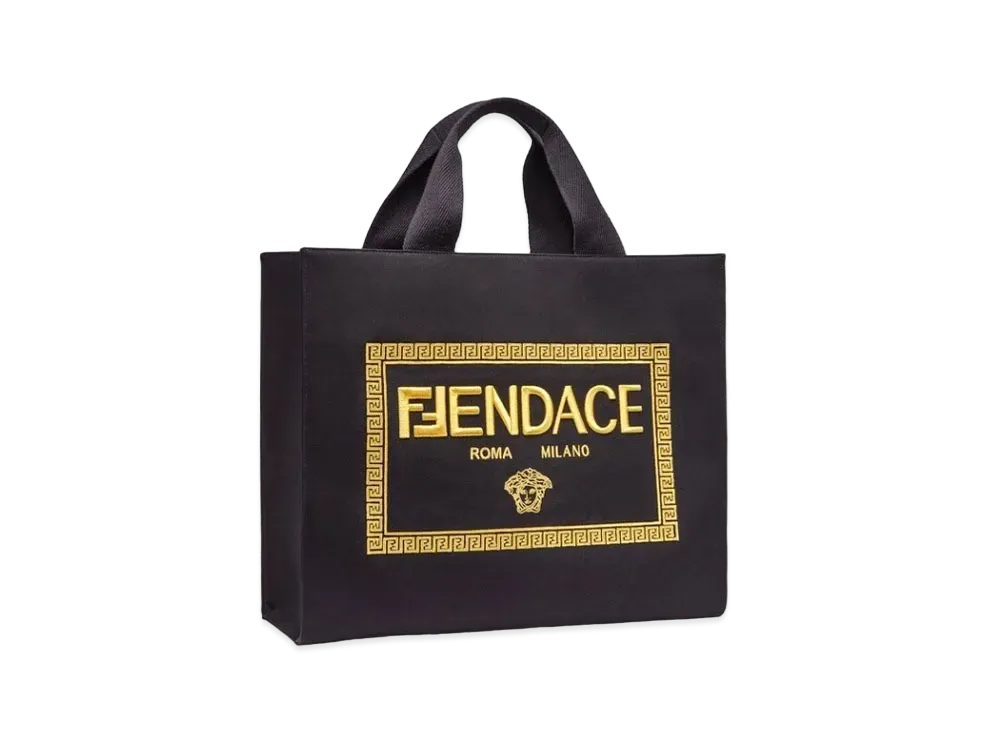 FENDI x Versace Fendace Embroidered Black Canvas Logo Bag "Black"