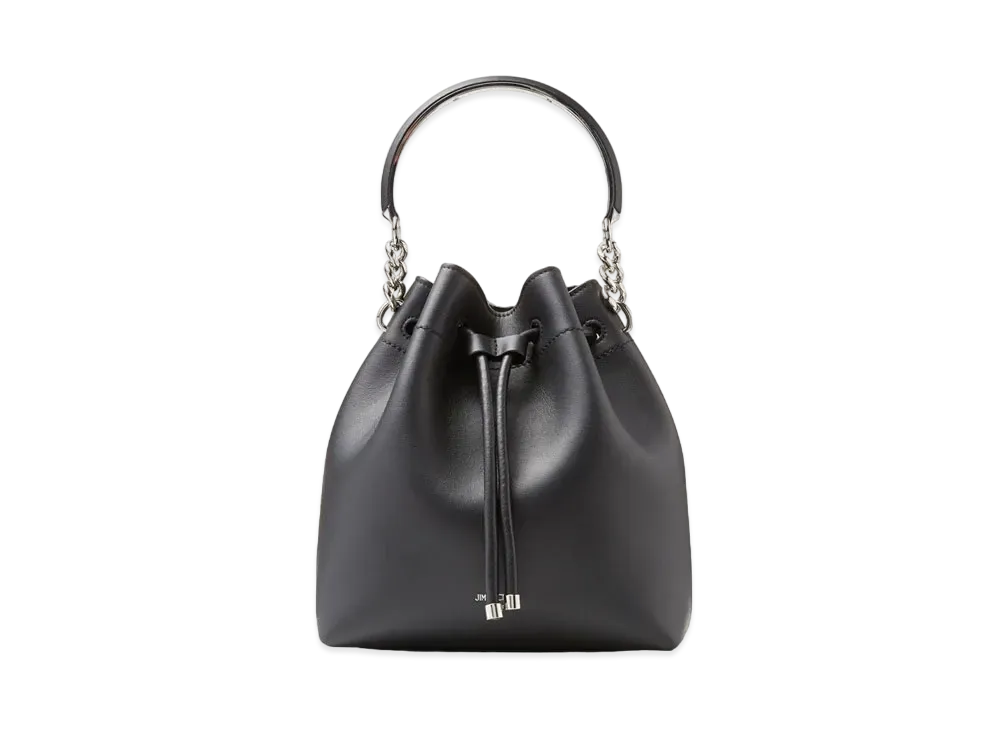 Jimmy Choo Bon Bon Bucket Calf Leather Drawstring Bag "Black"