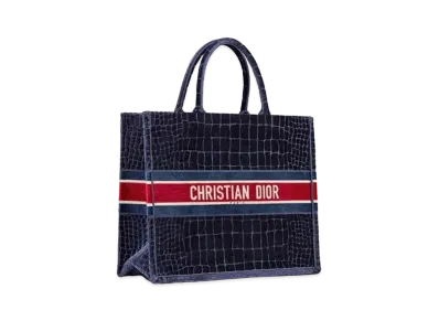 Dior Book Tote Embroidery Velvet "Navy"