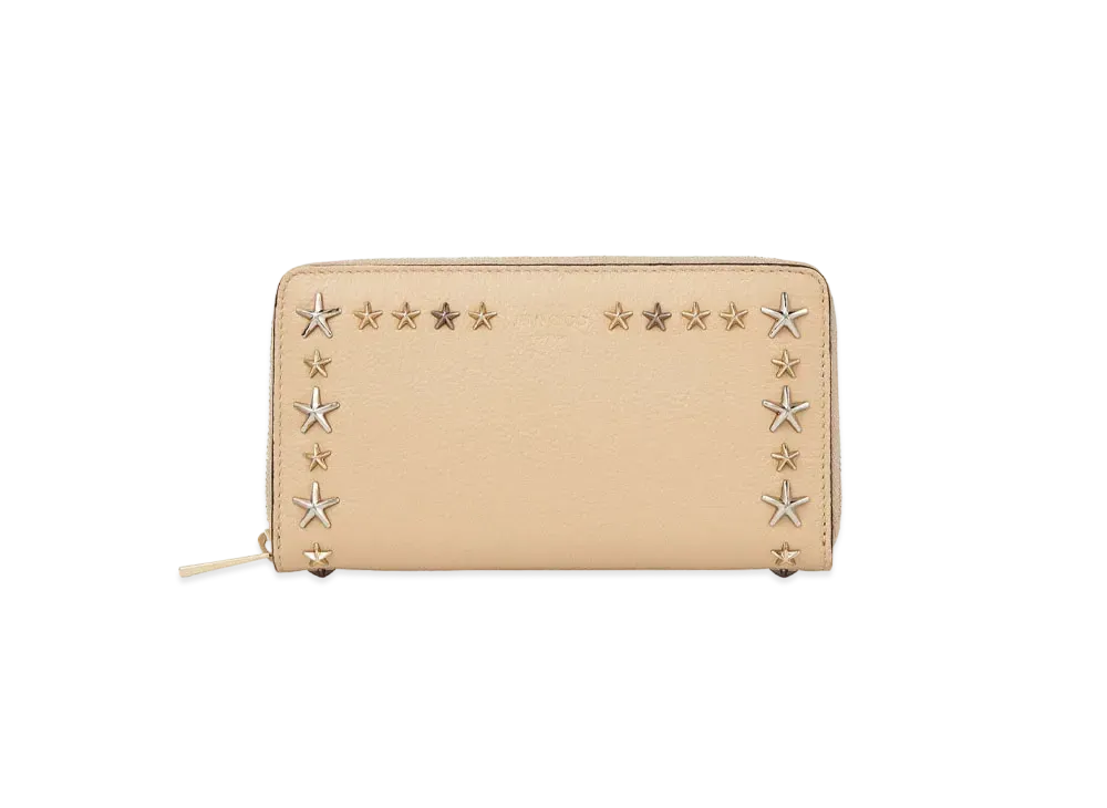 JIMMY CHOO PIPPA Soft Grainy Calf Leather Wallet With Star Studs "Barley"