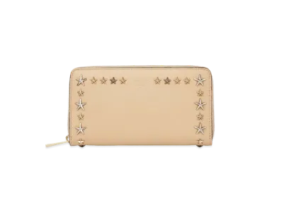 JIMMY CHOO PIPPA Soft Grainy Calf Leather Wallet With Star Studs "Barley"