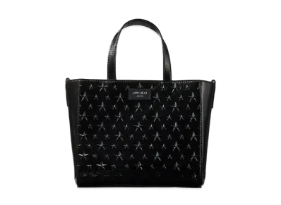 Jimmy Choo Pegasi/S Tote Glossy Star Embossed Leather Small Tote Bag "Black"
