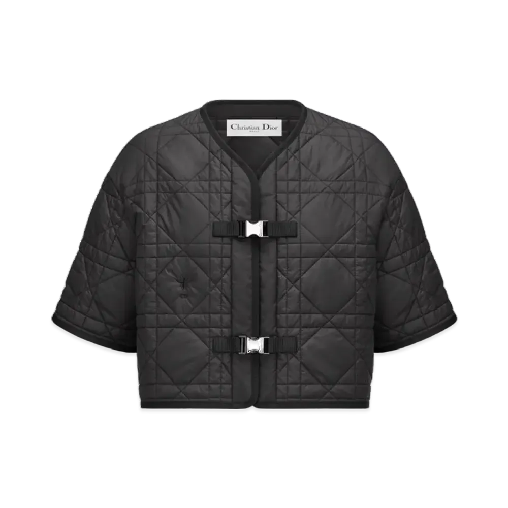 Dior Women's Macrocannage Short Sleeved Peacoat Quilted Technical Taffeta "Black"