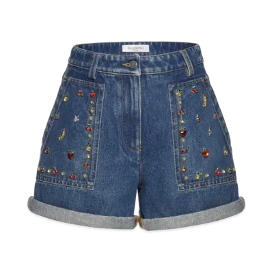 Valentino Embroidered Denim Shorts Fruits "Indigo"