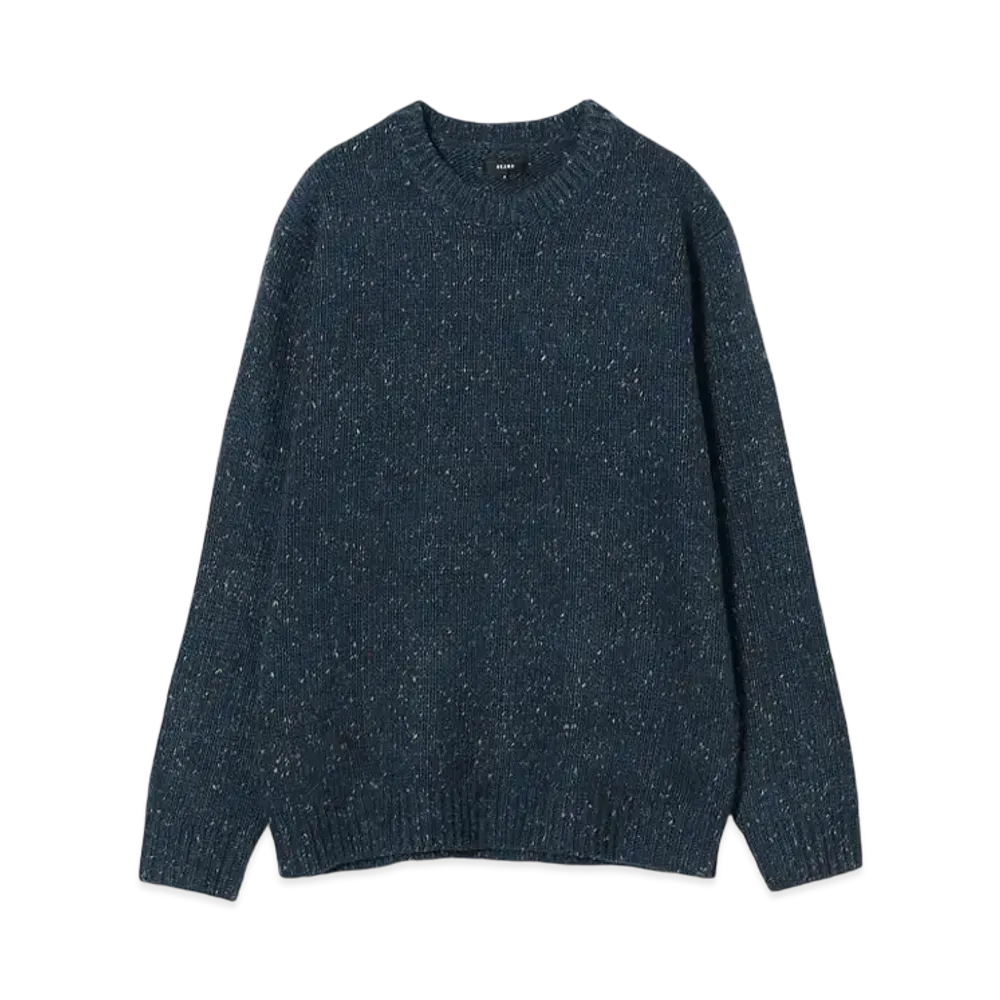 BEAMS 3 Gauge Collar Neck Crew Neck Knit 24FW "Navy"