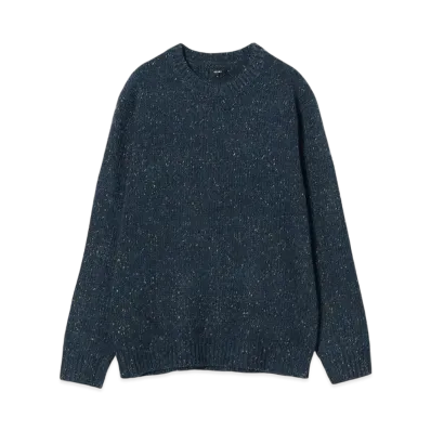 BEAMS 3 Gauge Collar Neck Crew Neck Knit 24FW "Navy"