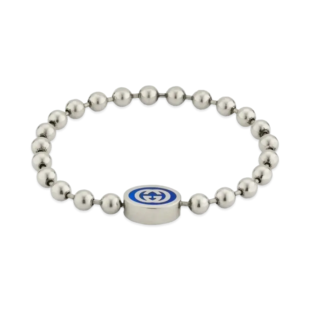 GUCCI Interlocking G Bull Chain Bracelet Blue Enamel "Silver"