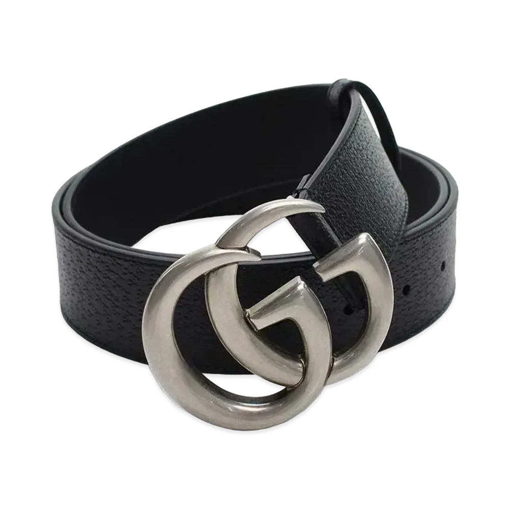 Gucci DoubleG Buckle Leather Belt "Black/Silver"