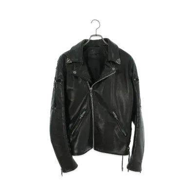 Chrome Hearts Basic Moto Filiglly Large Cross Custom Riders Leather Jacket "Black"