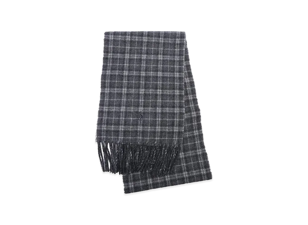 Polo Ralph Lauren Wool Solid Reversible Plaid Scarf "Gray"