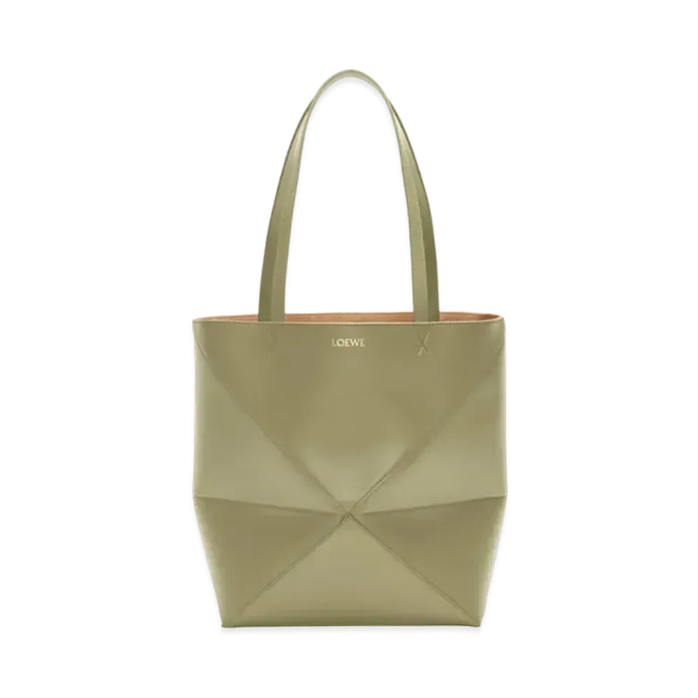 LOEWE Medium Puzzle Fold Tote in Shiny Calfskin "Eucalyptus Green"