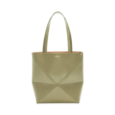 LOEWE Medium Puzzle Fold Tote in Shiny Calfskin "Eucalyptus Green"